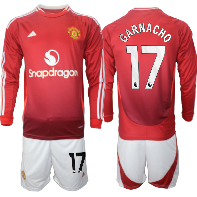 Men 2024-2025 Club Manchester United home Long Sleeves Red #17 Soccer Jersey